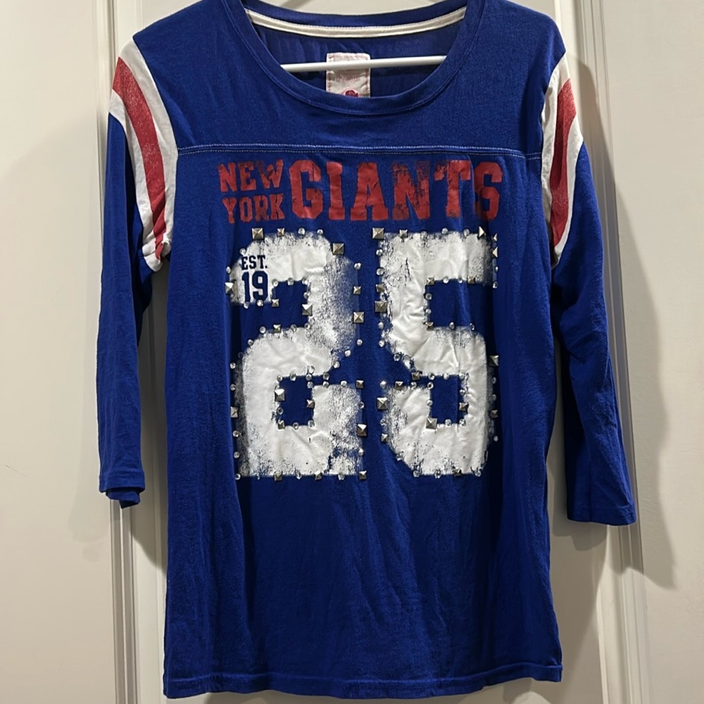 Victoria's Secret Vintage PINK NFL Bling NY Giants jersey like top 3/4 sleeves L
